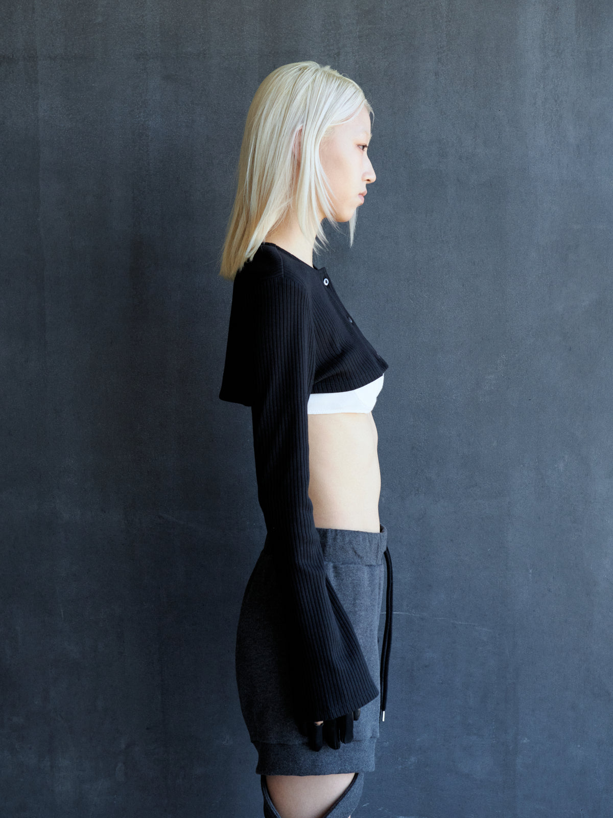 rib cardigan + bralette