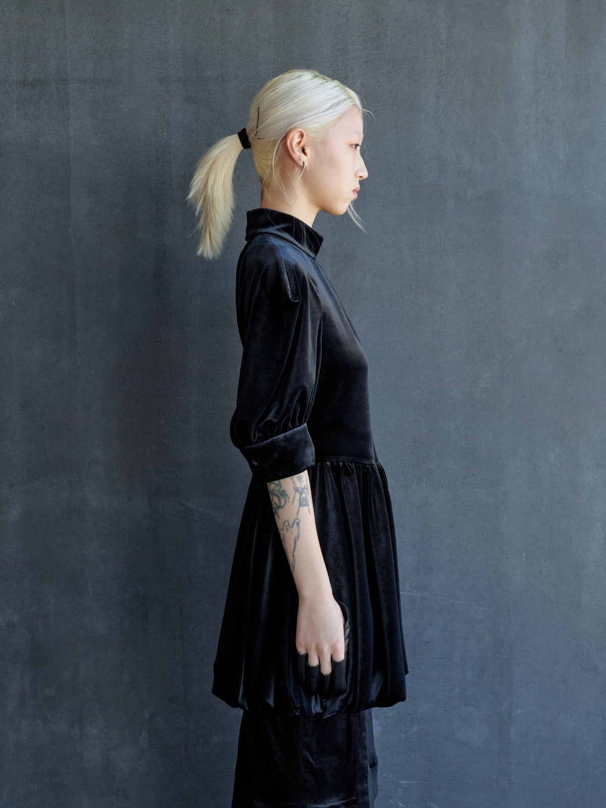 velour balloon dress mini