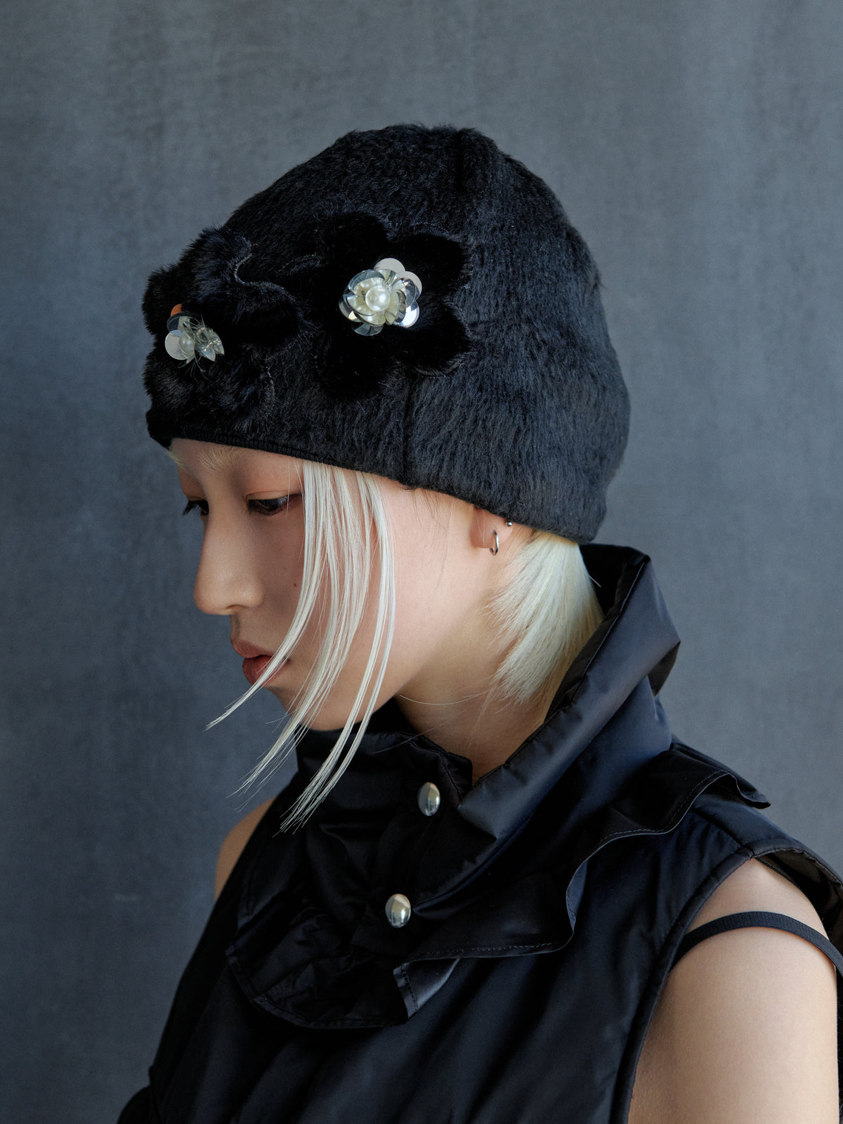 shaggy flower beanie