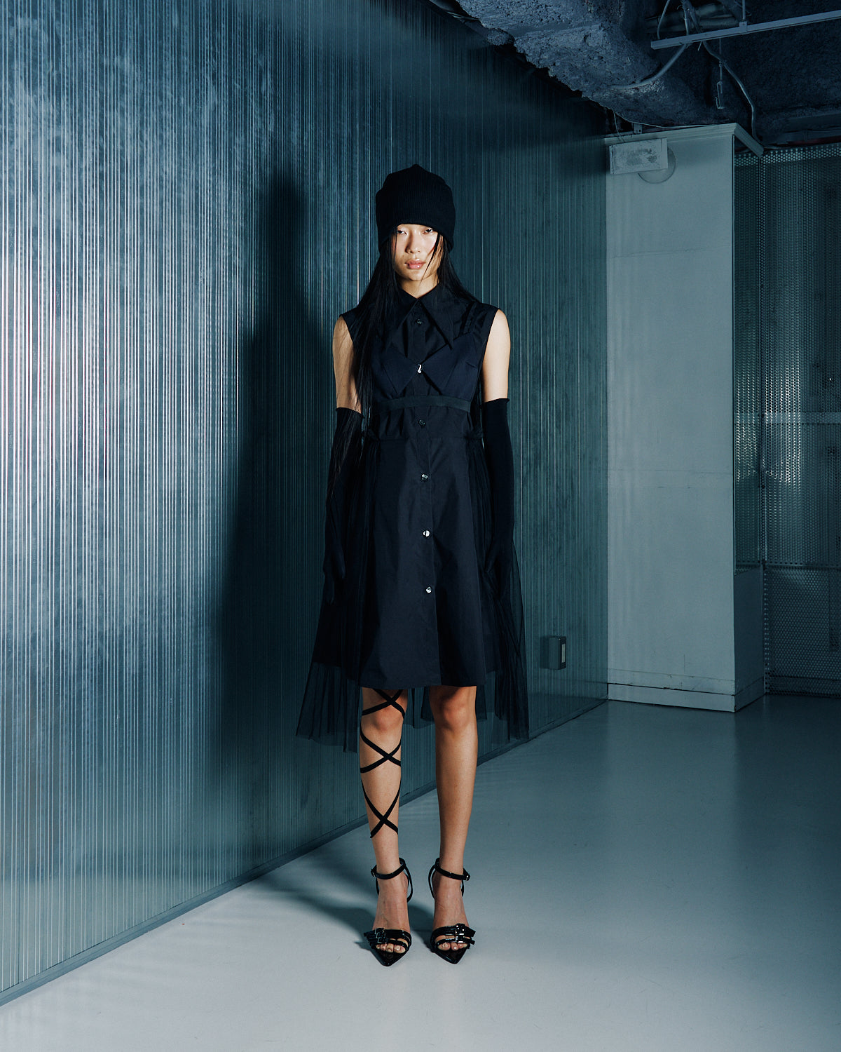 tulle layered shirt-onepiece