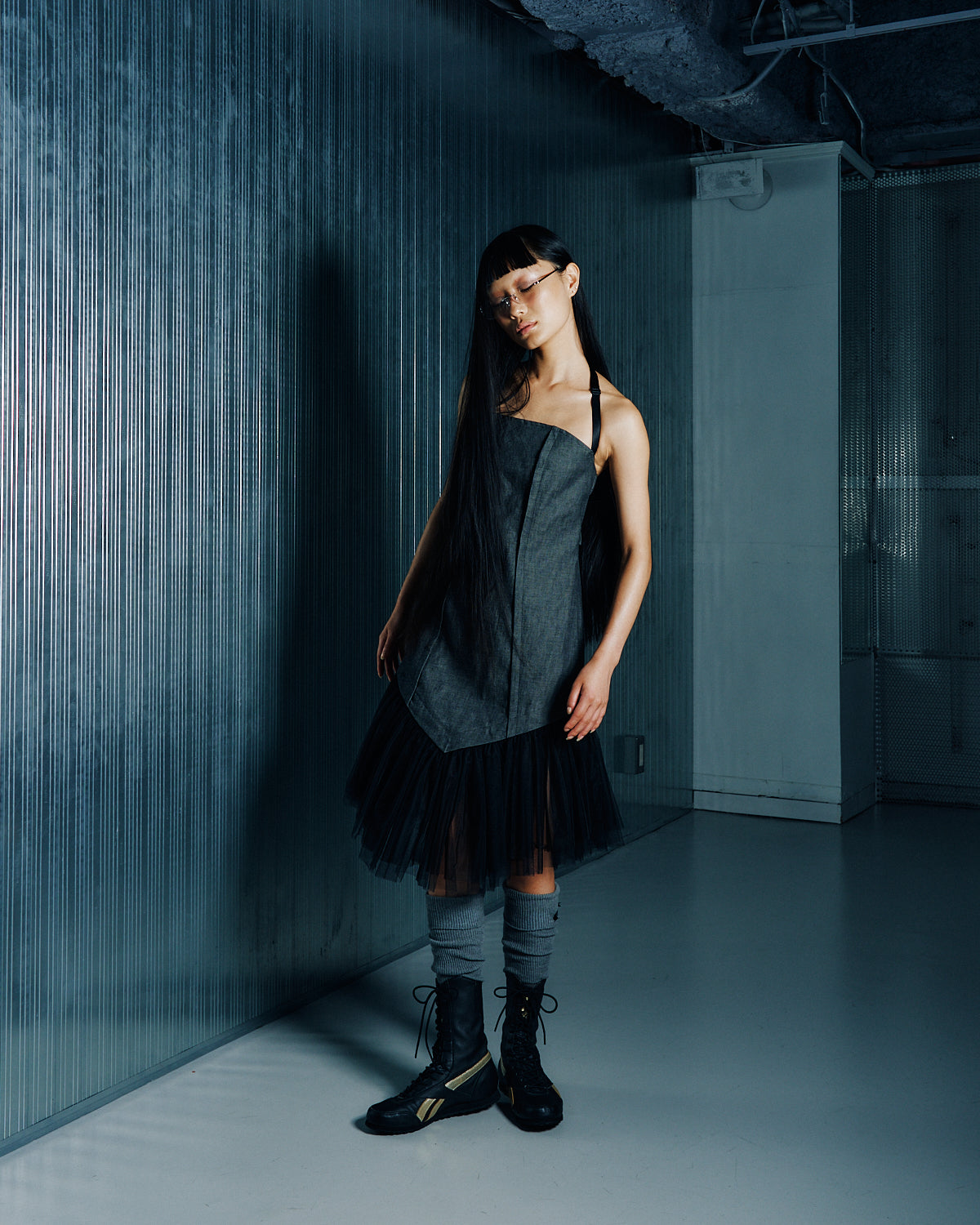 long socks with sheer (BLACK)