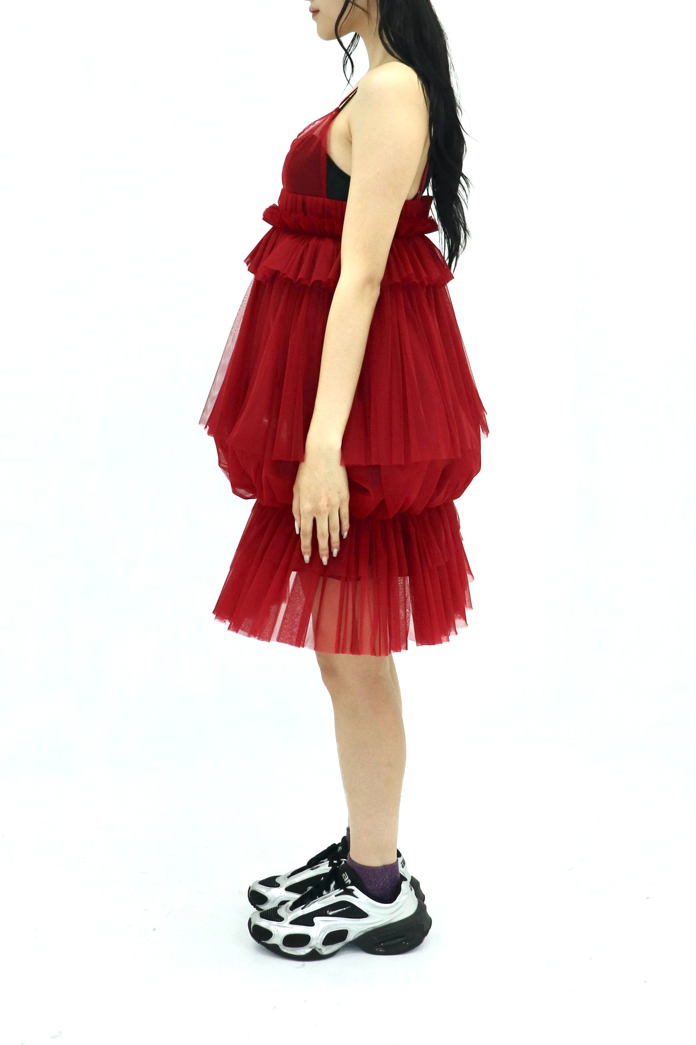 tulle balloon cami dress (RED)