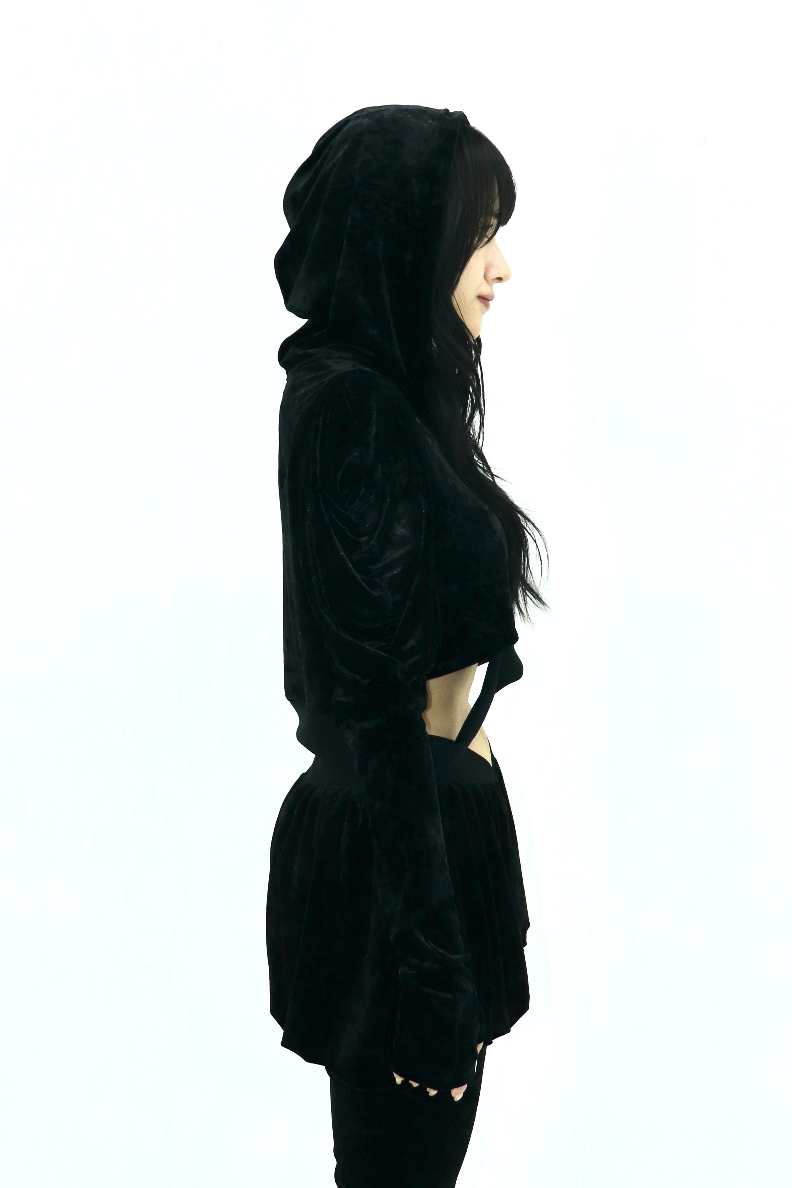 waist cut out hoodie (velour)
