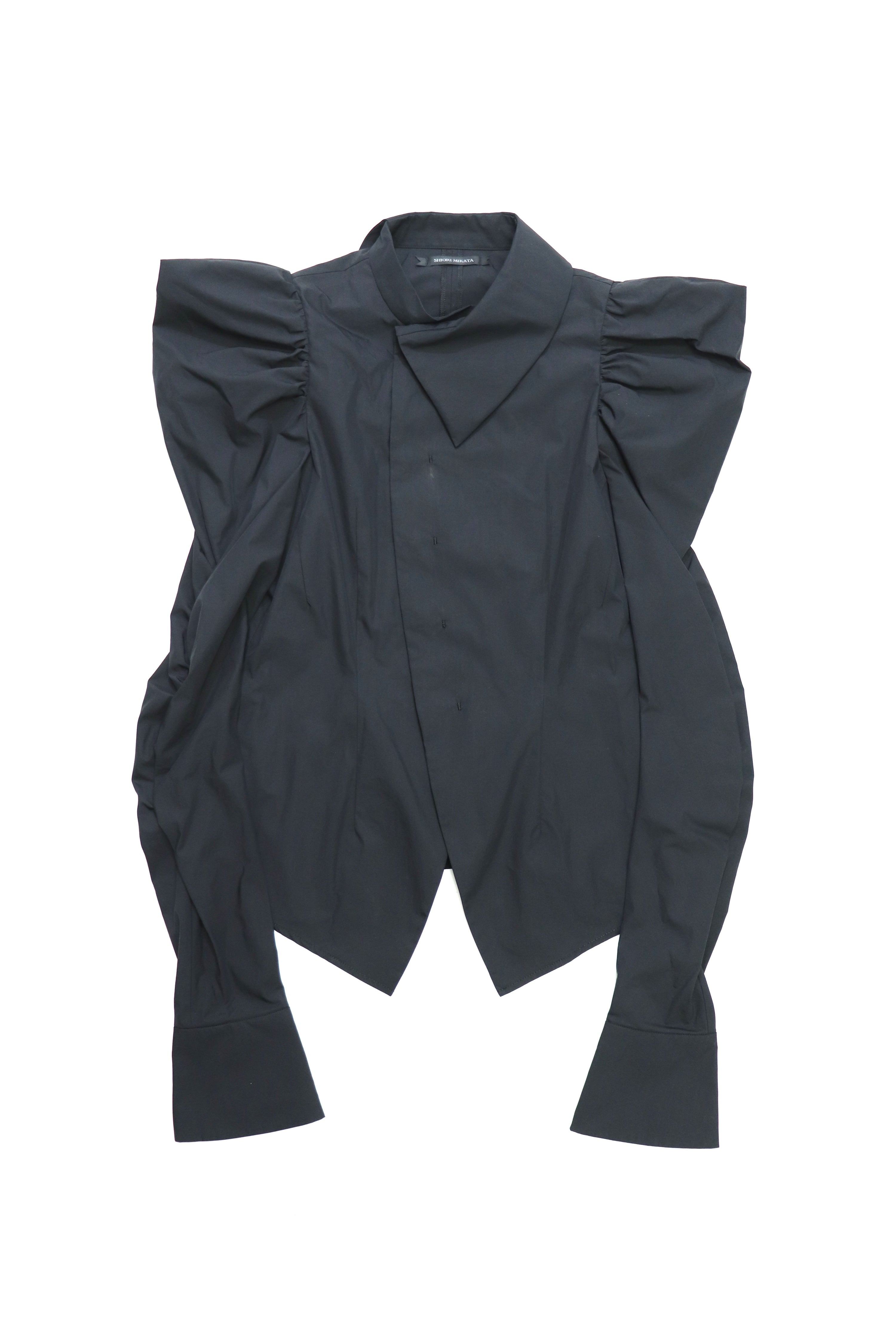 over collar puff-sleeve shirt (BLACK)