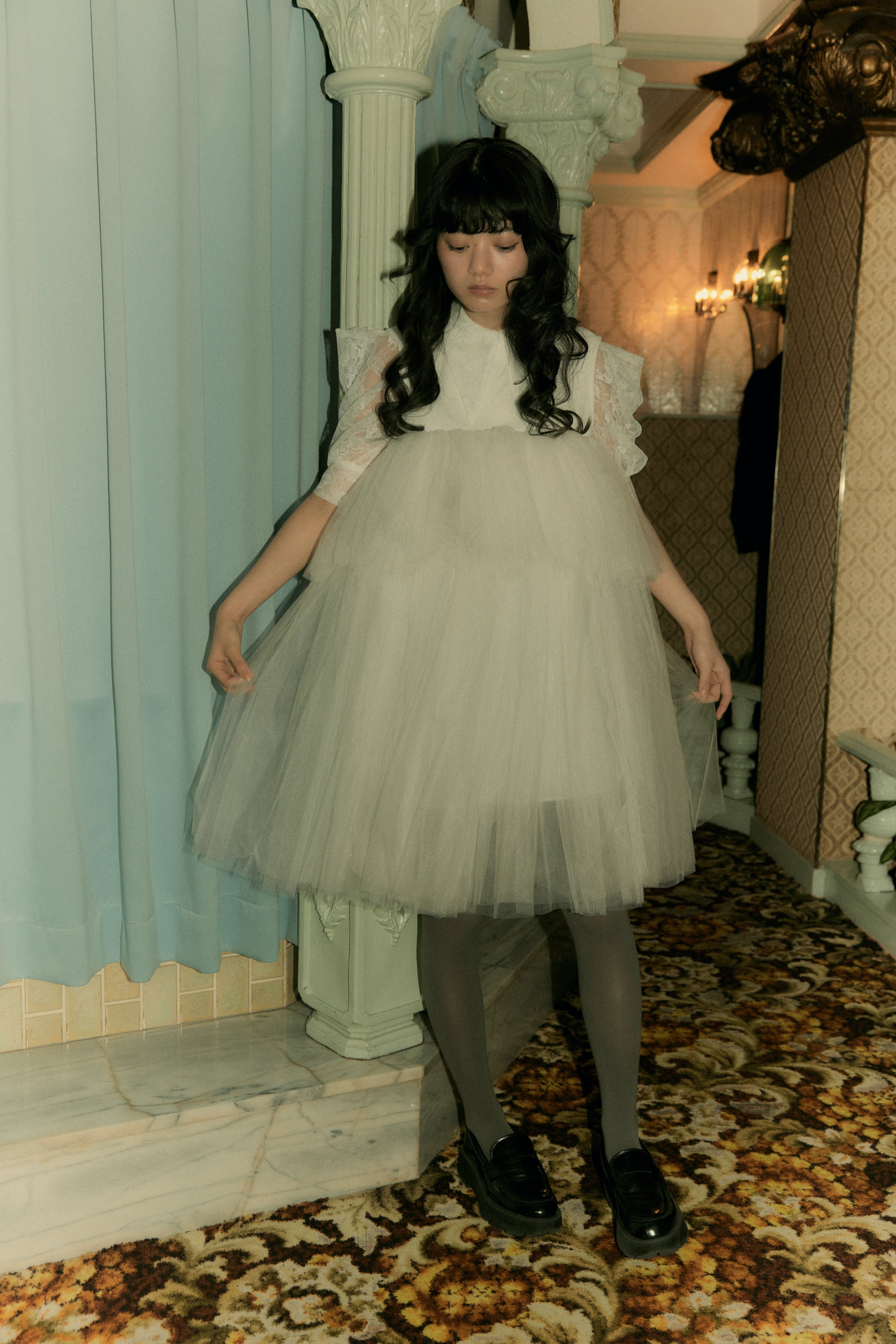 tulle balloon cami dress (WHITE)