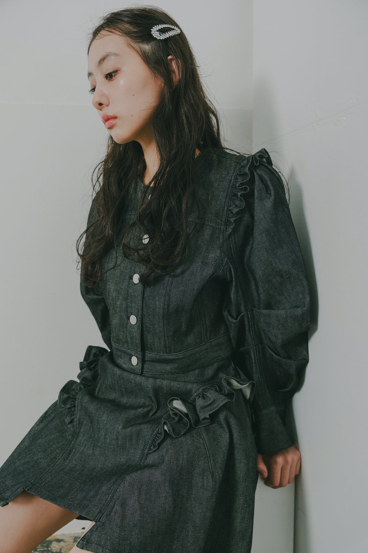 frill denim mini skirt