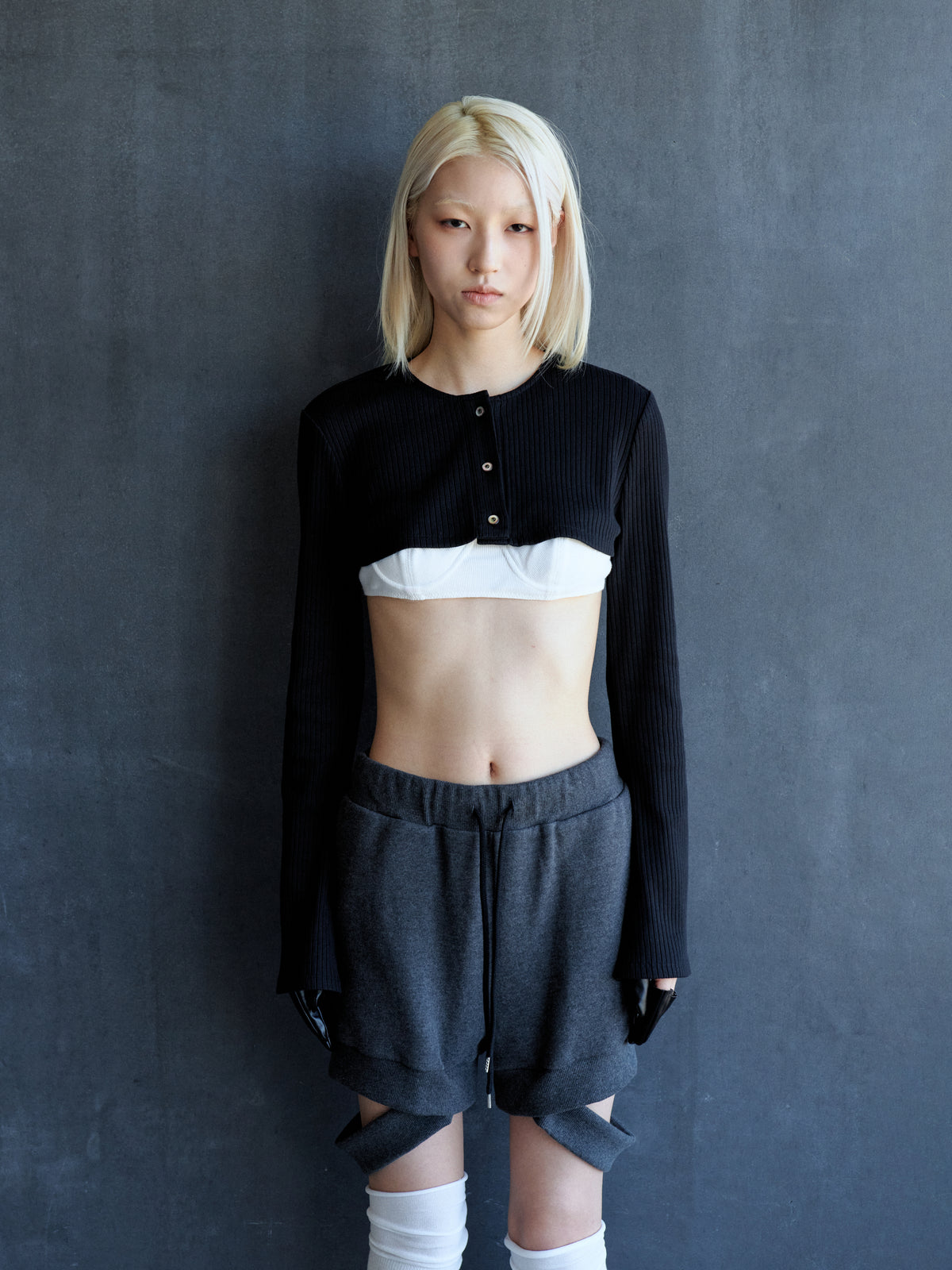 rib cardigan + bralette