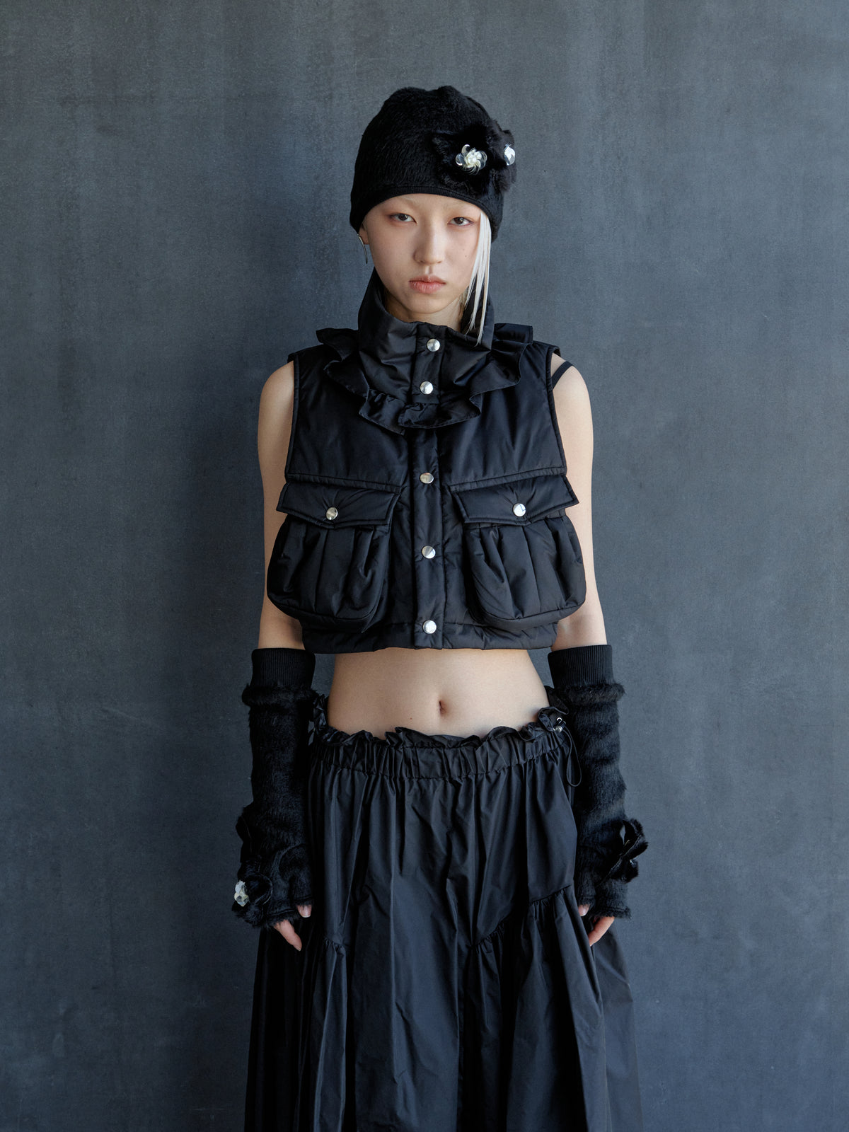 nylon puffer frill vest