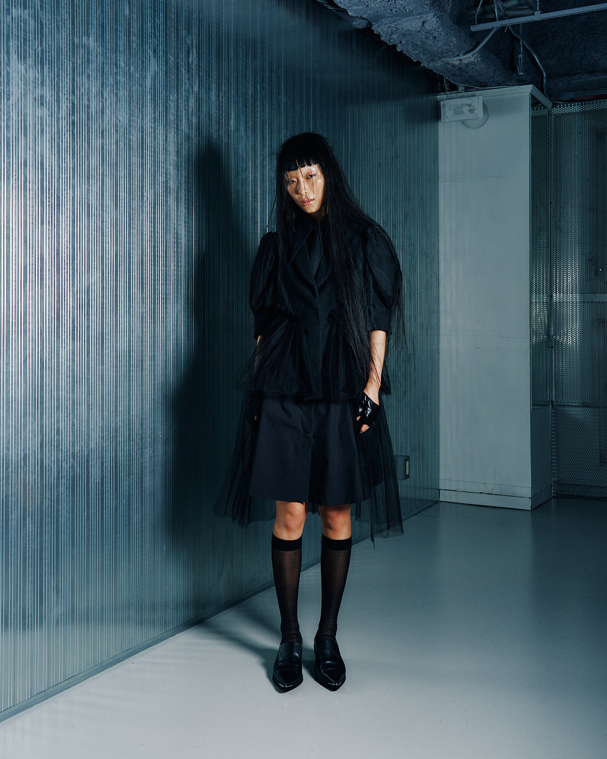 tulle layered shirt-onepiece