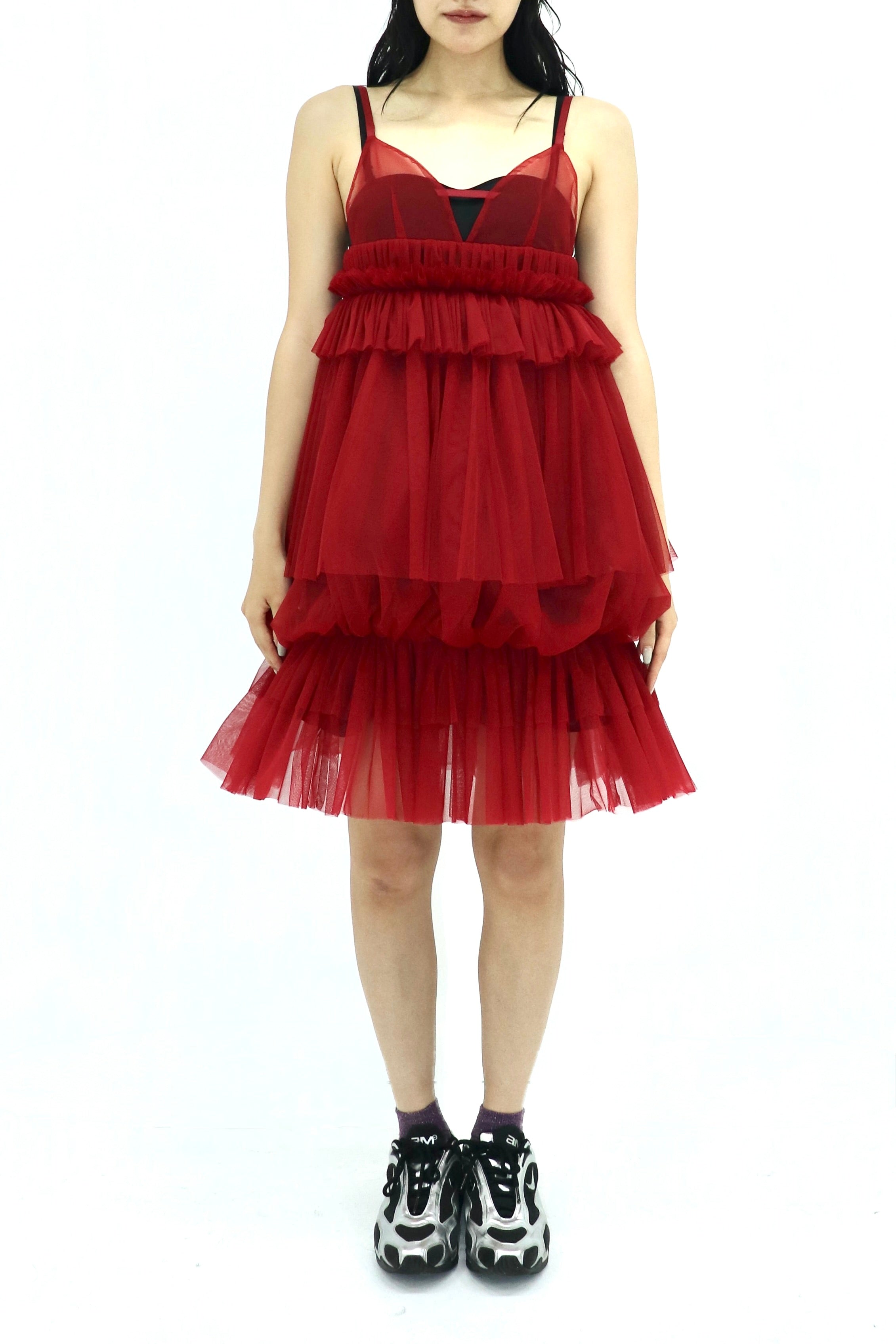 tulle balloon cami dress (RED)