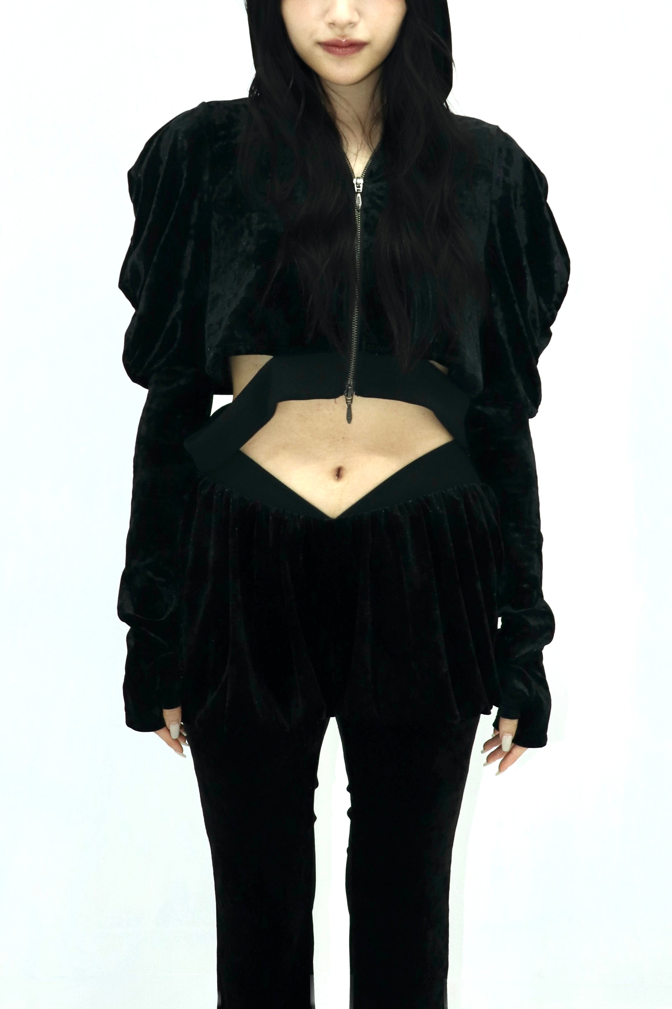 waist cut out hoodie (velour)