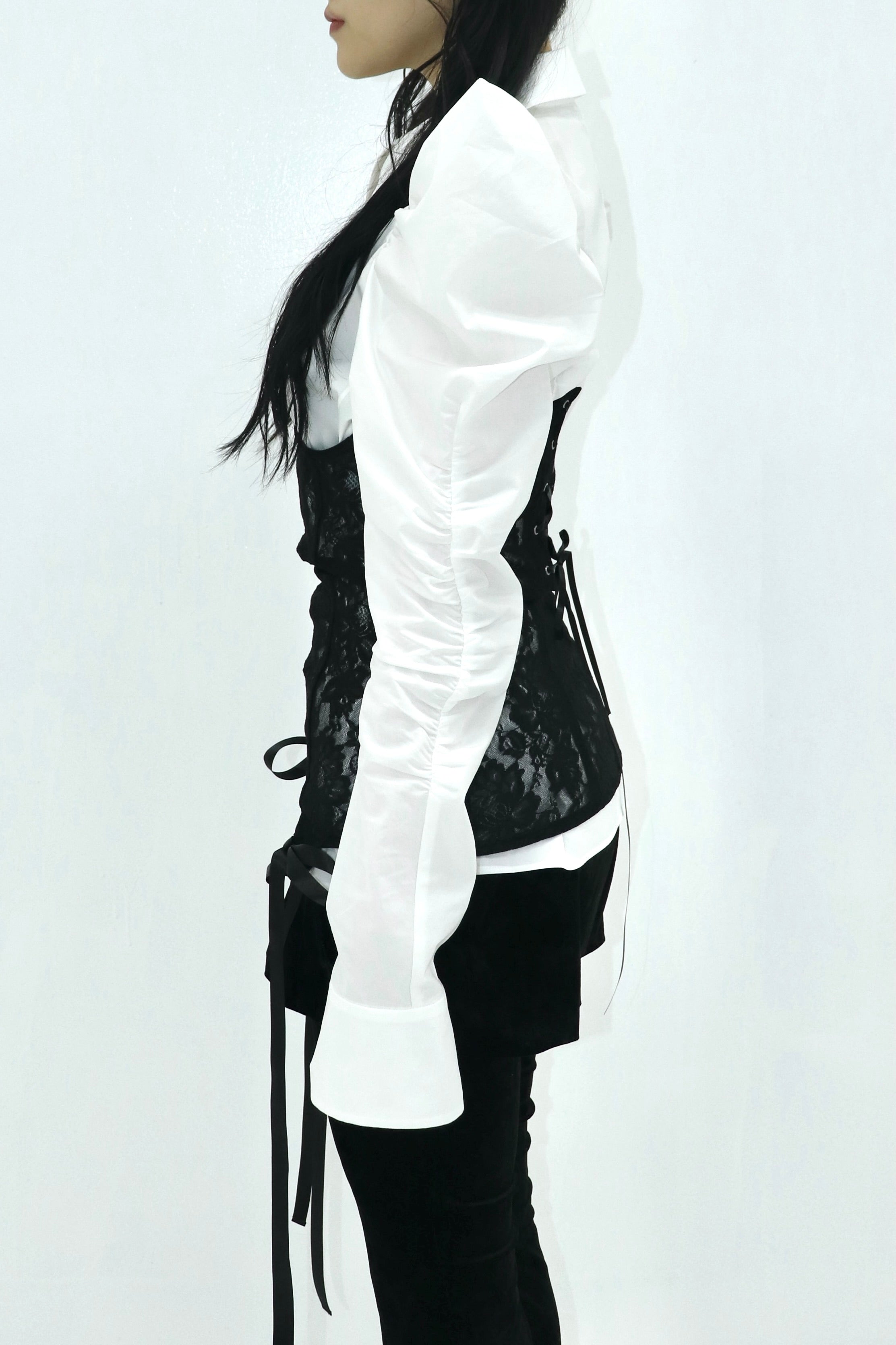 square cut puff-sleeve shirt (WHITE)