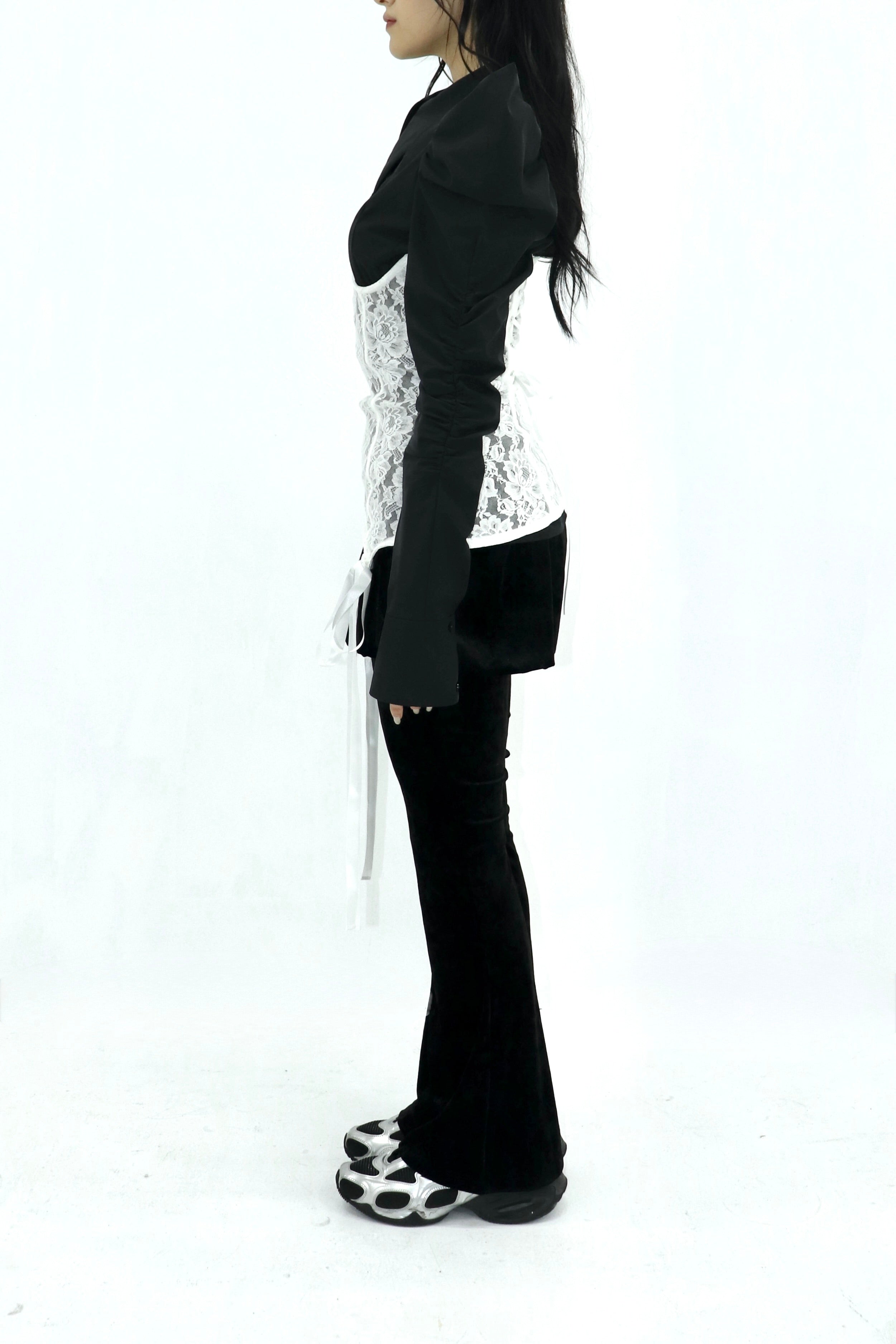 square cut puff-sleeve shirt (BLACK)