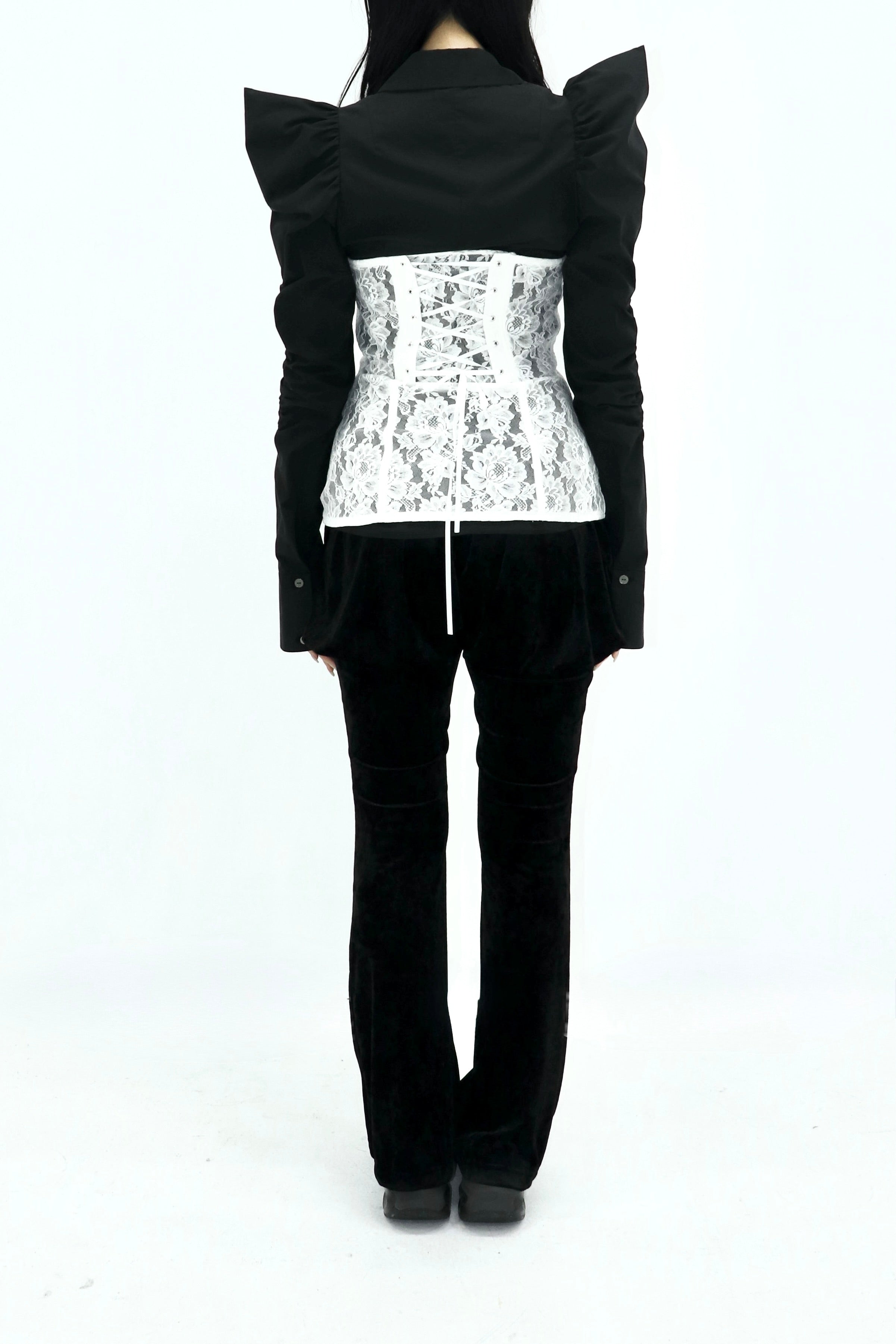 square cut puff-sleeve shirt (BLACK)