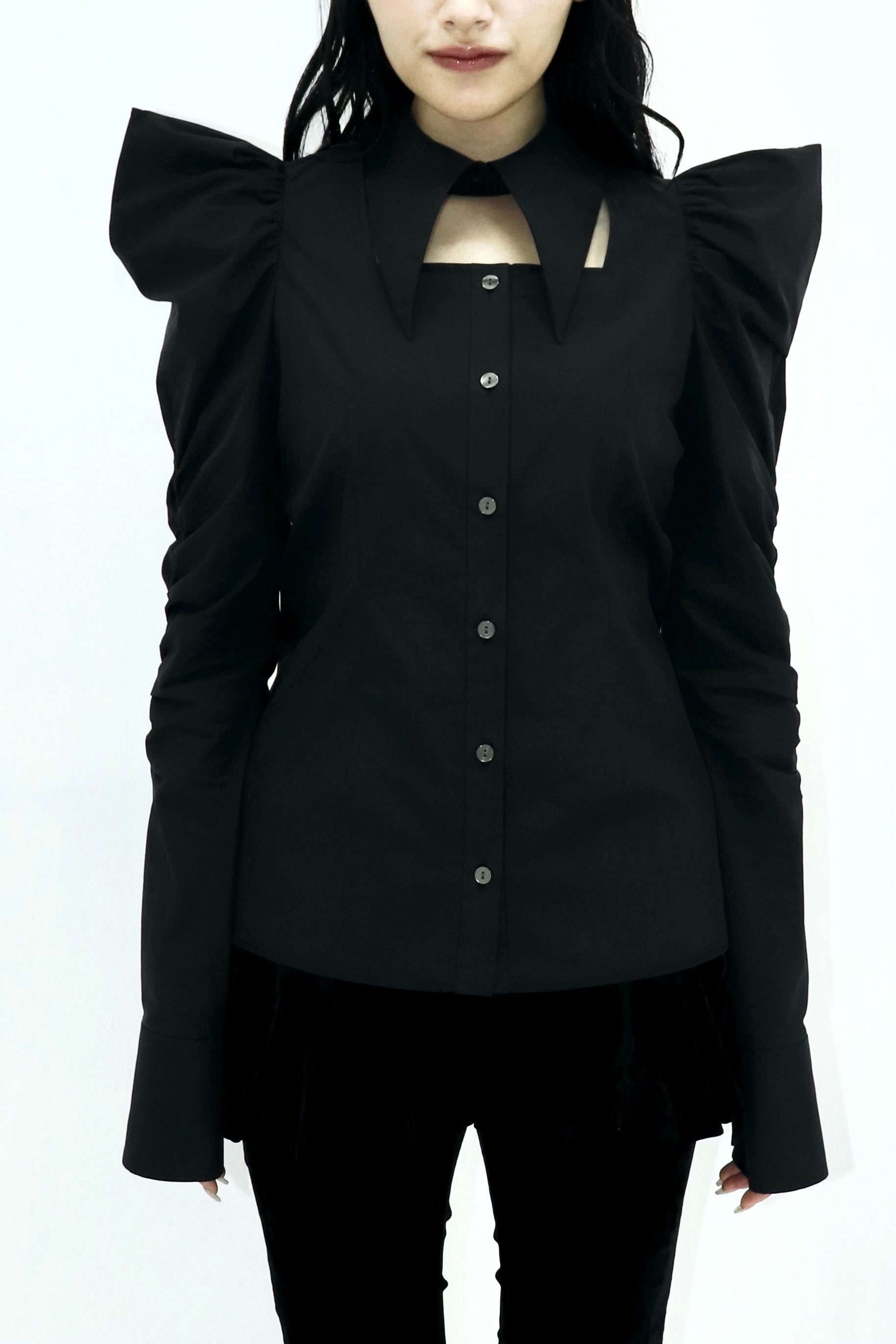 square cut puff-sleeve shirt (BLACK)