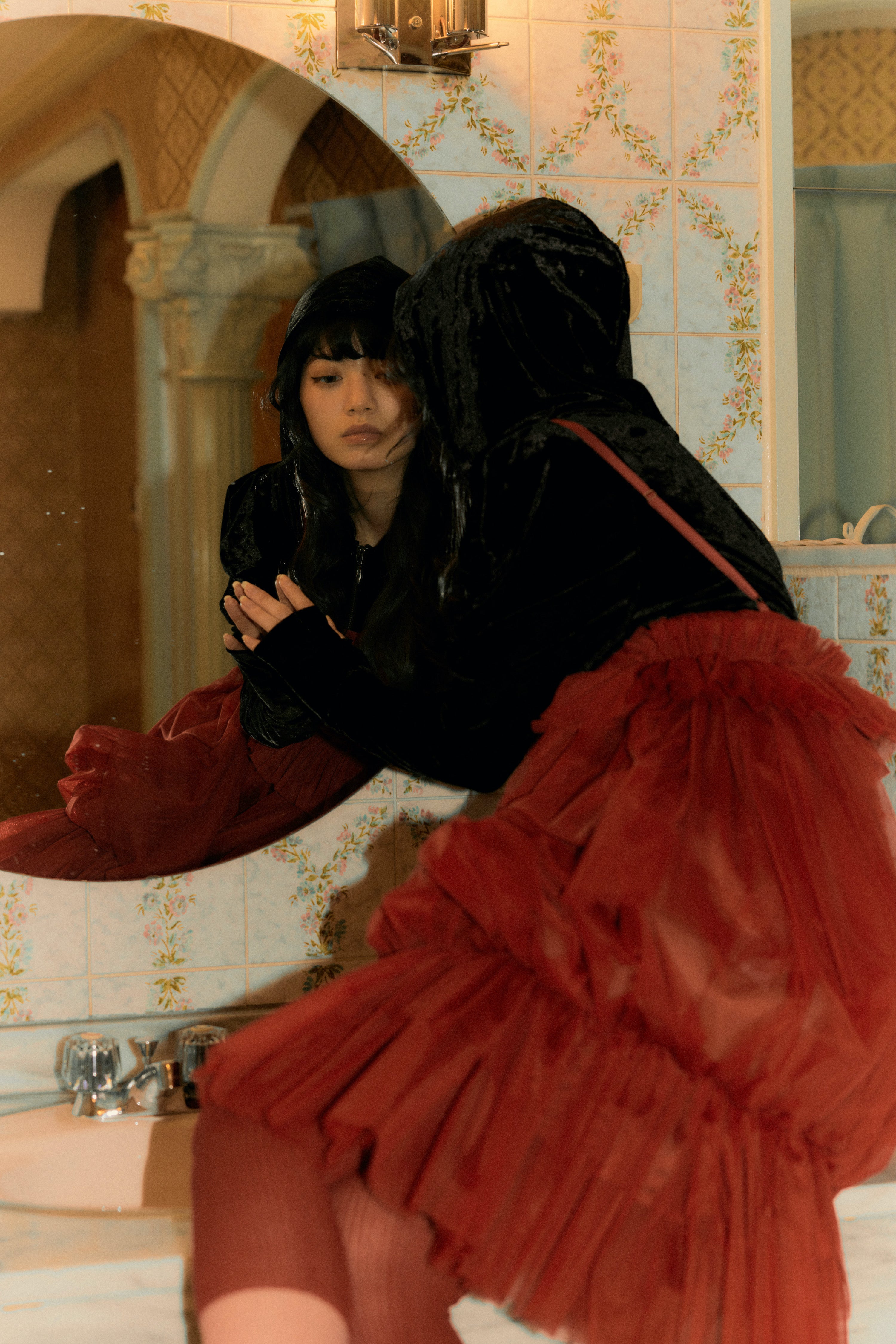 tulle balloon cami dress (RED)