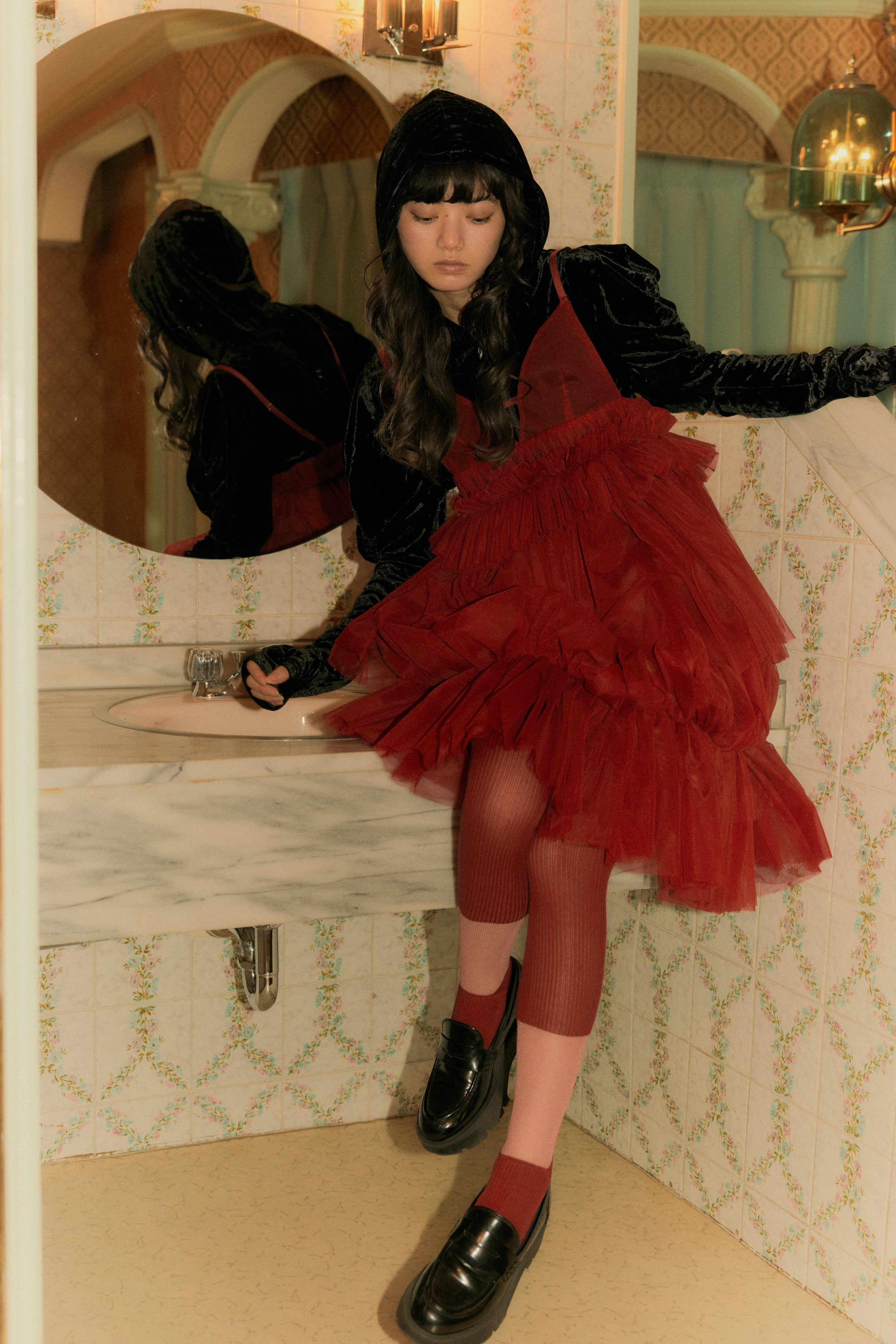 long socks with sheer (RED)