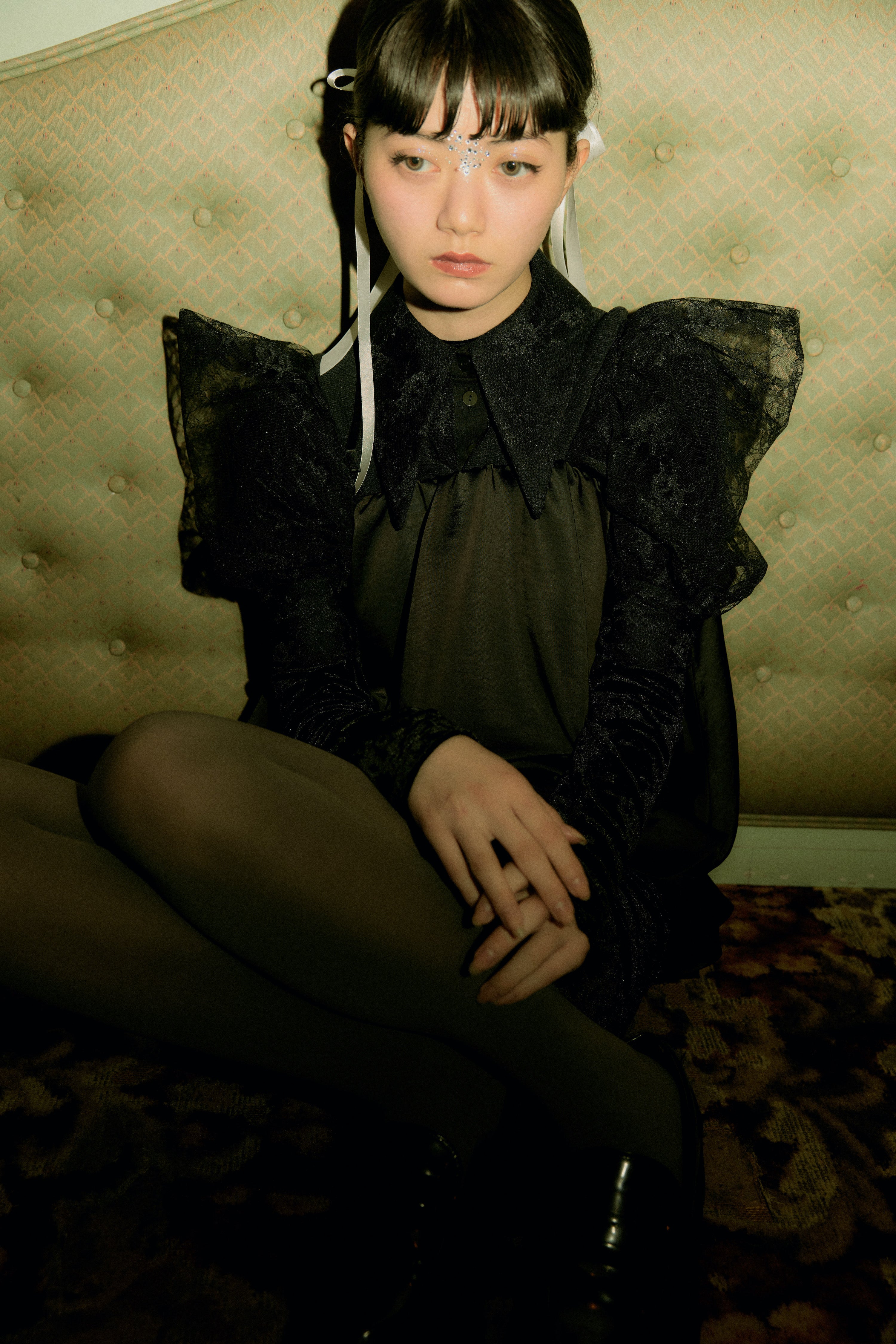 over collar shirt bolero (BLACK)