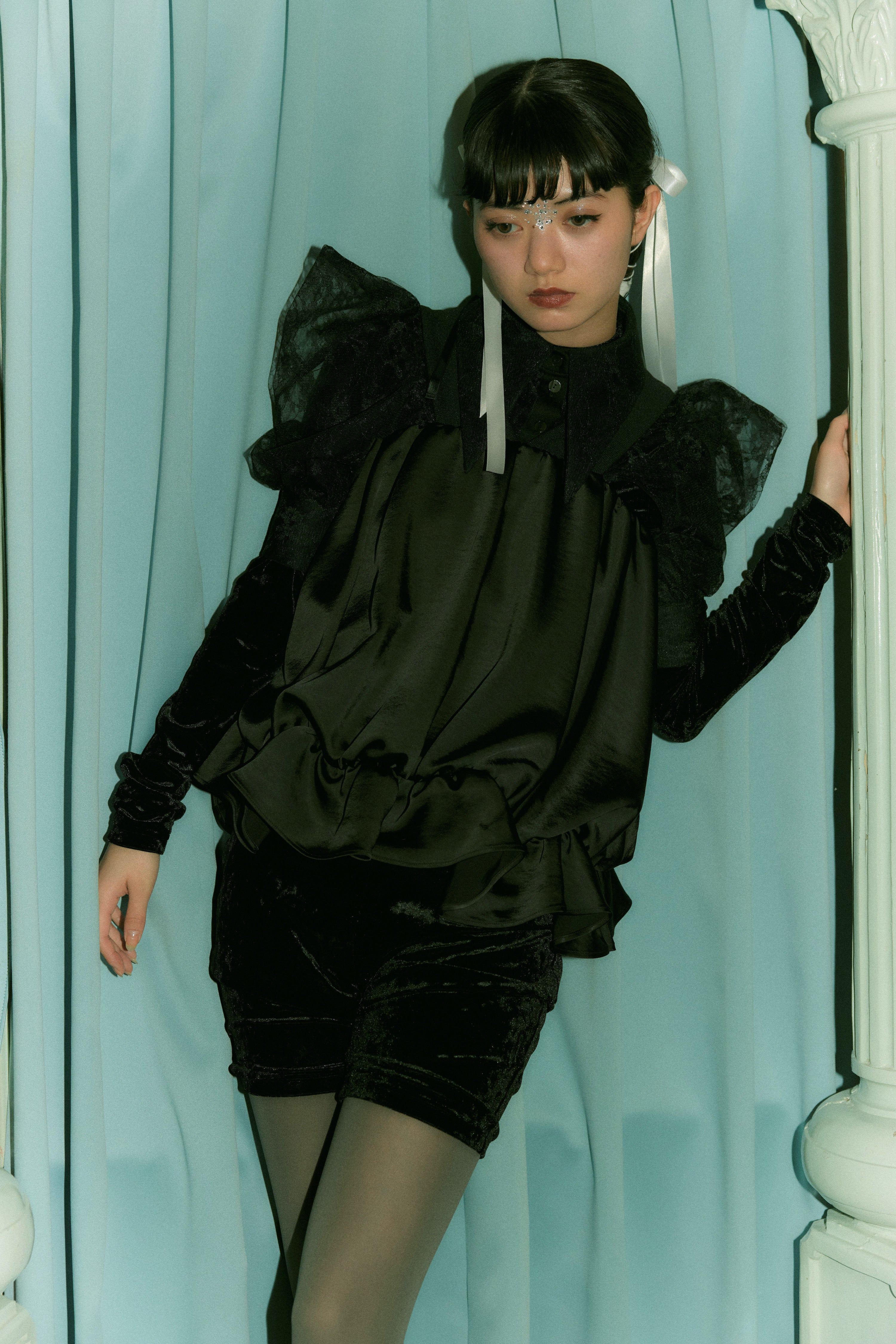 over collar shirt bolero (BLACK)