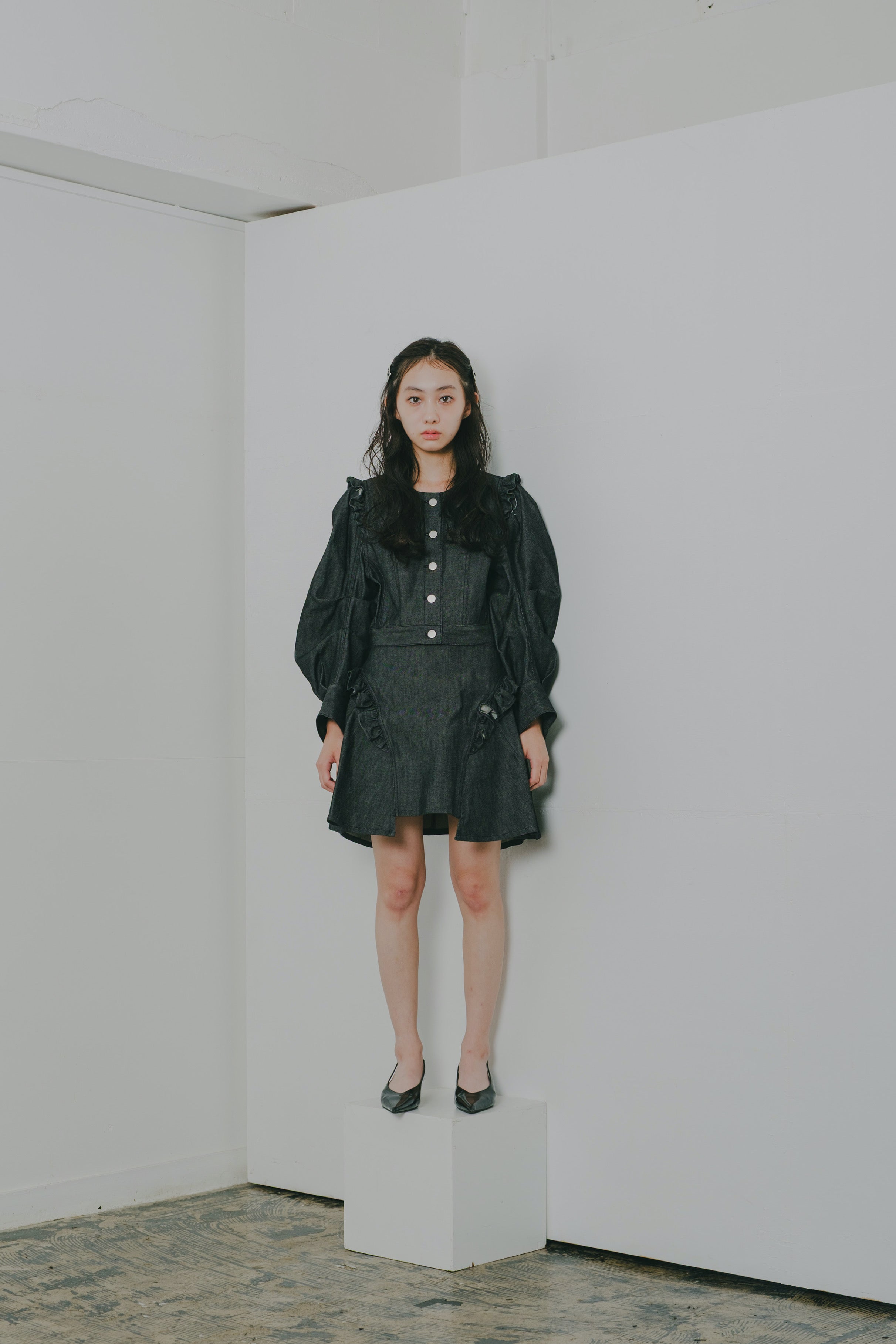 frill denim mini skirt