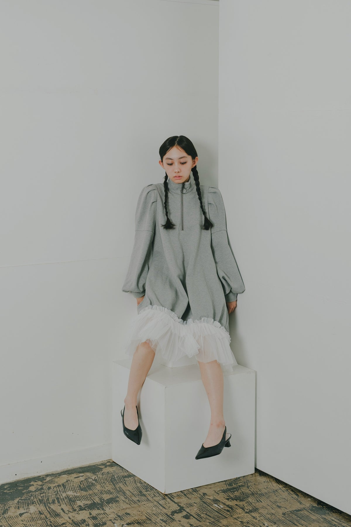 high-neck sweat dress (GRAY)